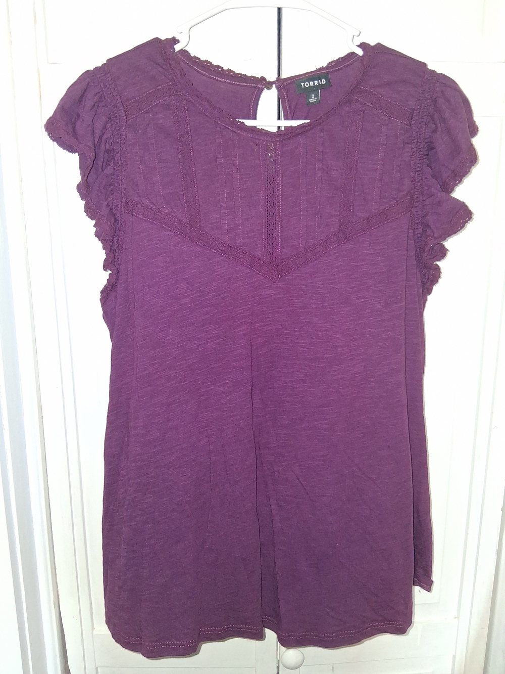 torrid Plum Knit Lace Yoke Flutter Sleeve Top